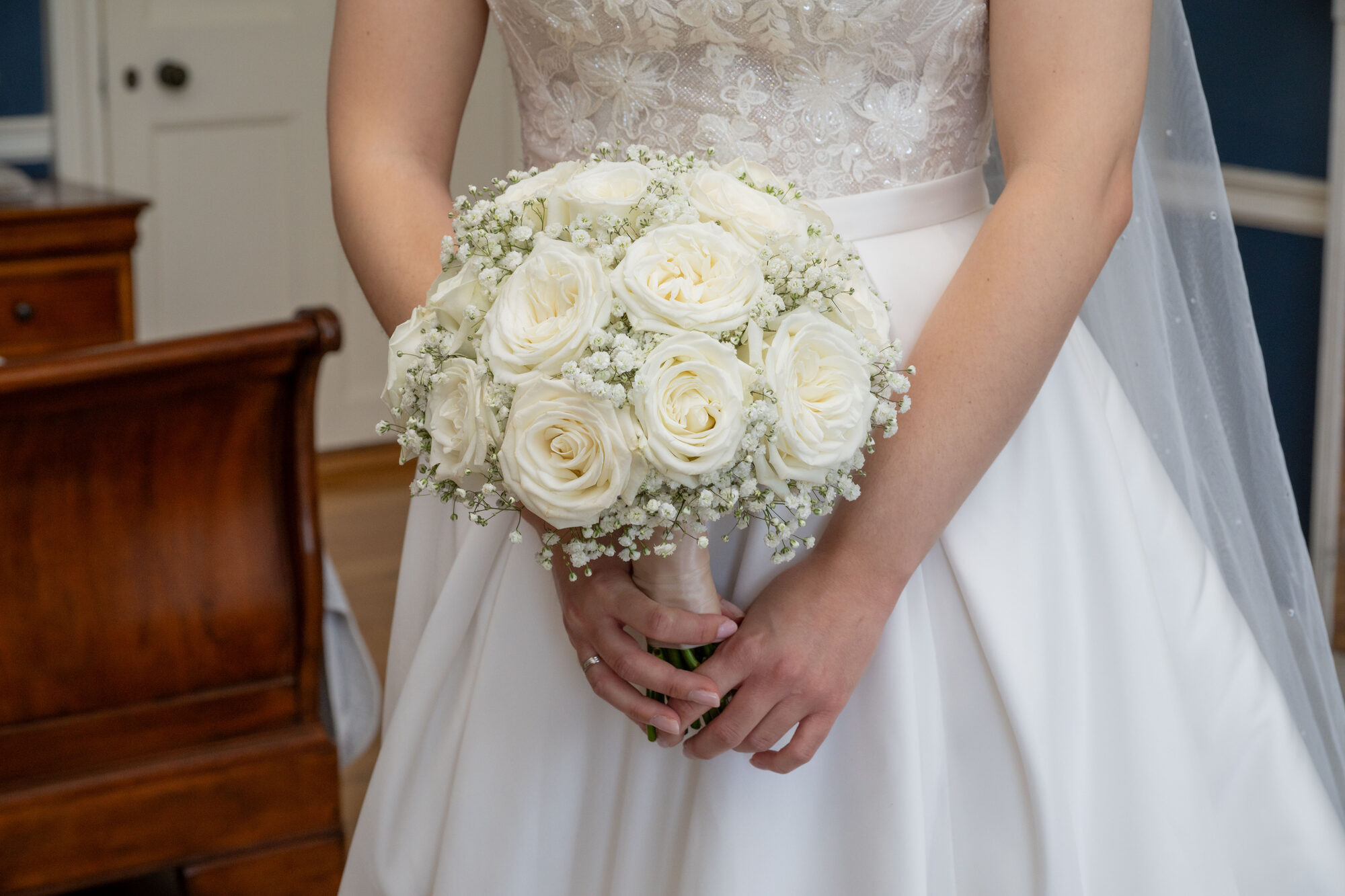 Beautiful bridal bouquet ready for the aisle at Rockbeare Manor