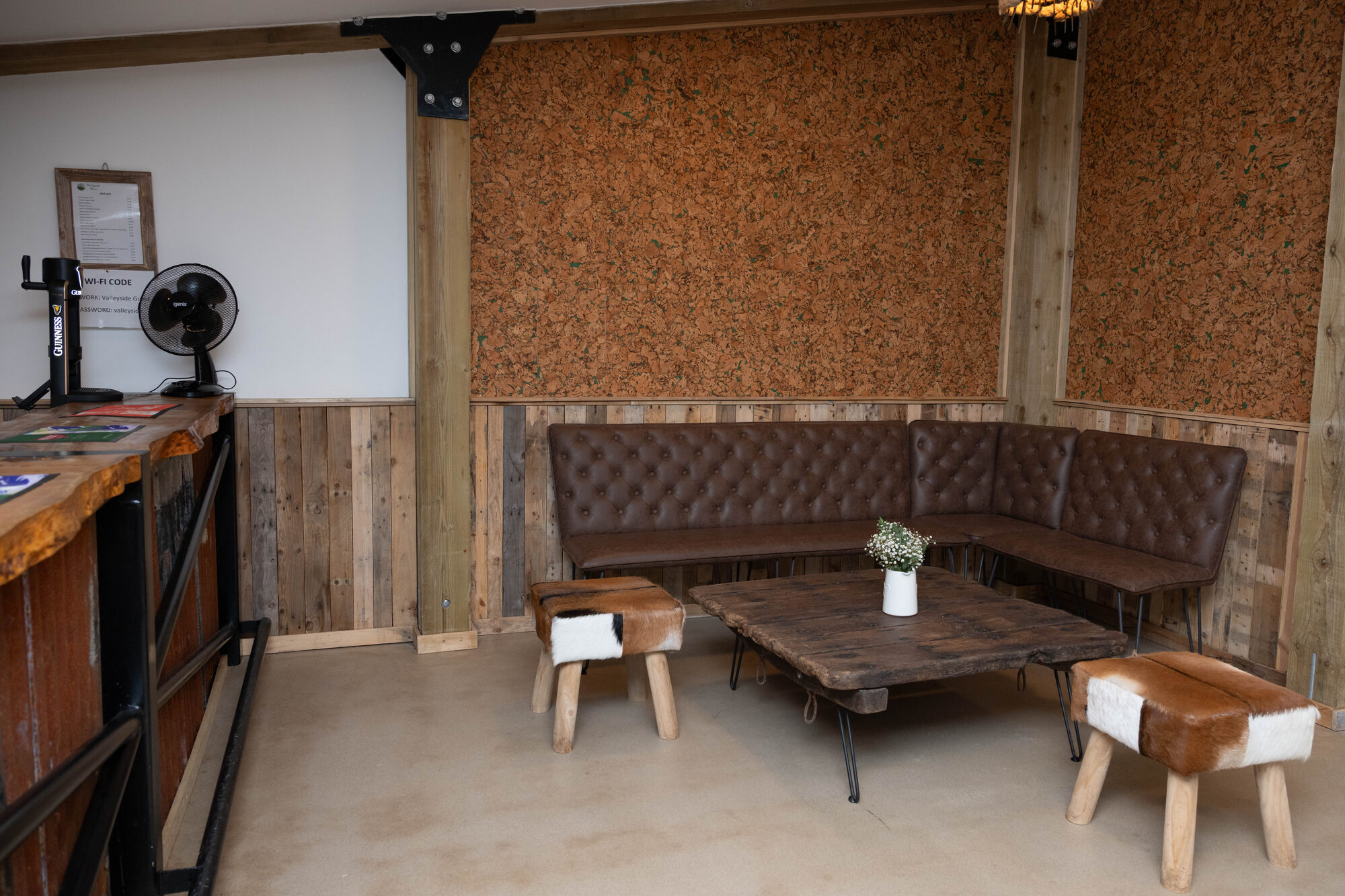 Bar area setup at Valleyside Barn rustic wedding reception