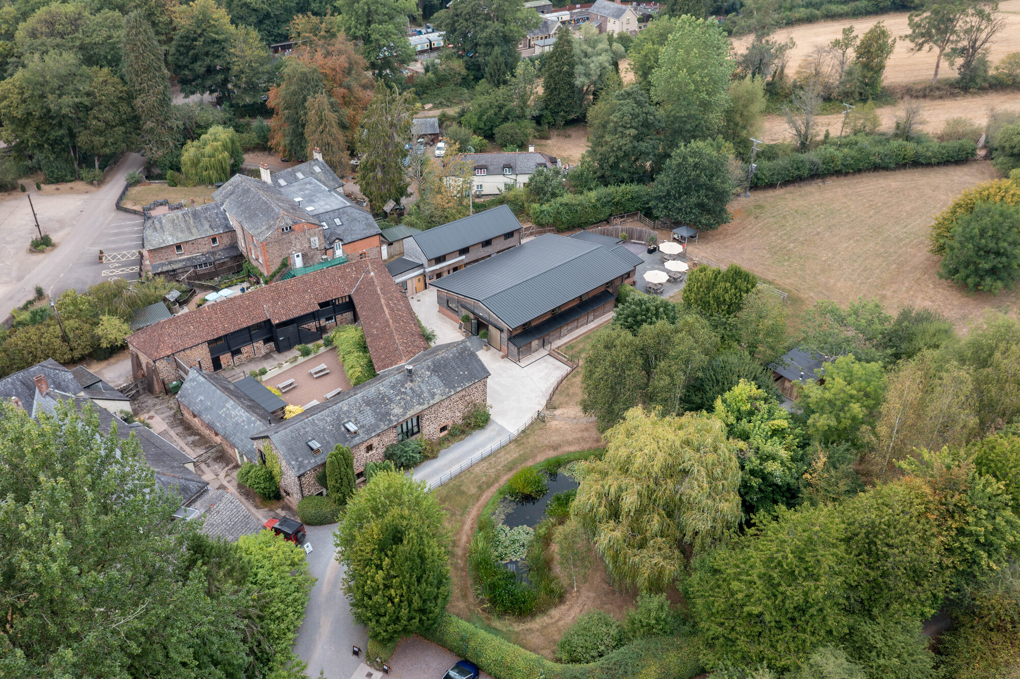 Drone photograph of Valleyside Barn and surrounding Devon countryside