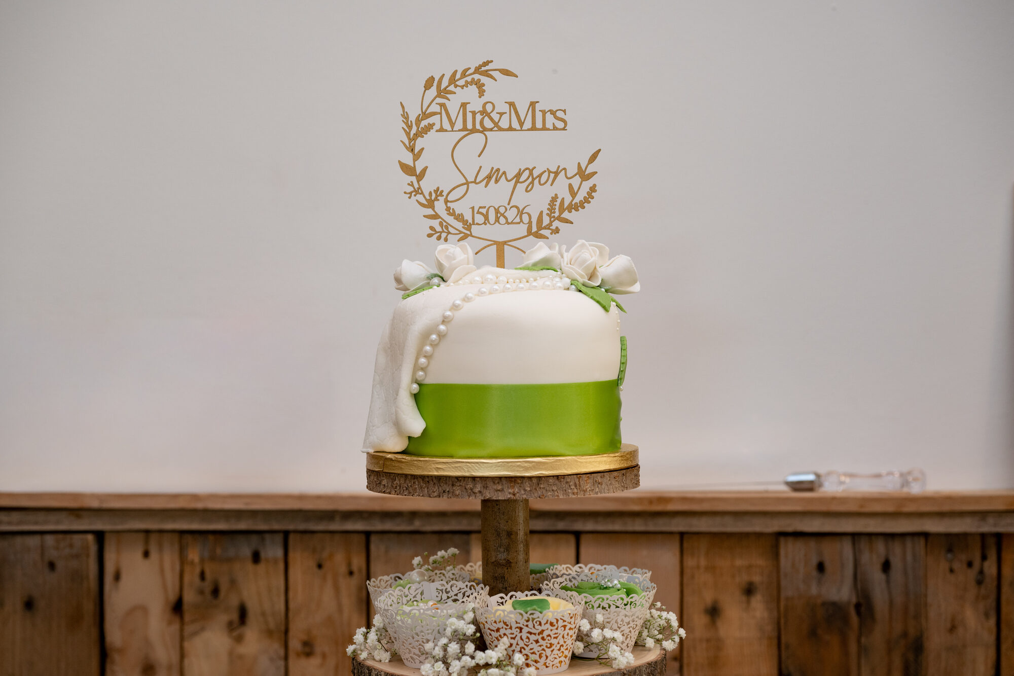 Three-tier wedding cake at Valleyside Barn